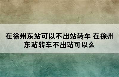 在徐州东站可以不出站转车 在徐州东站转车不出站可以么